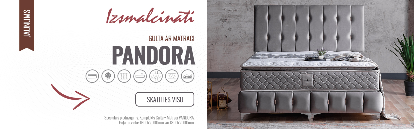 DAUDZMEBELES.LV: Komplekti, Gulta ar Matraci Pandora